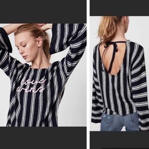 Express Women's love wins sweater , flare sleeve , tie back Large